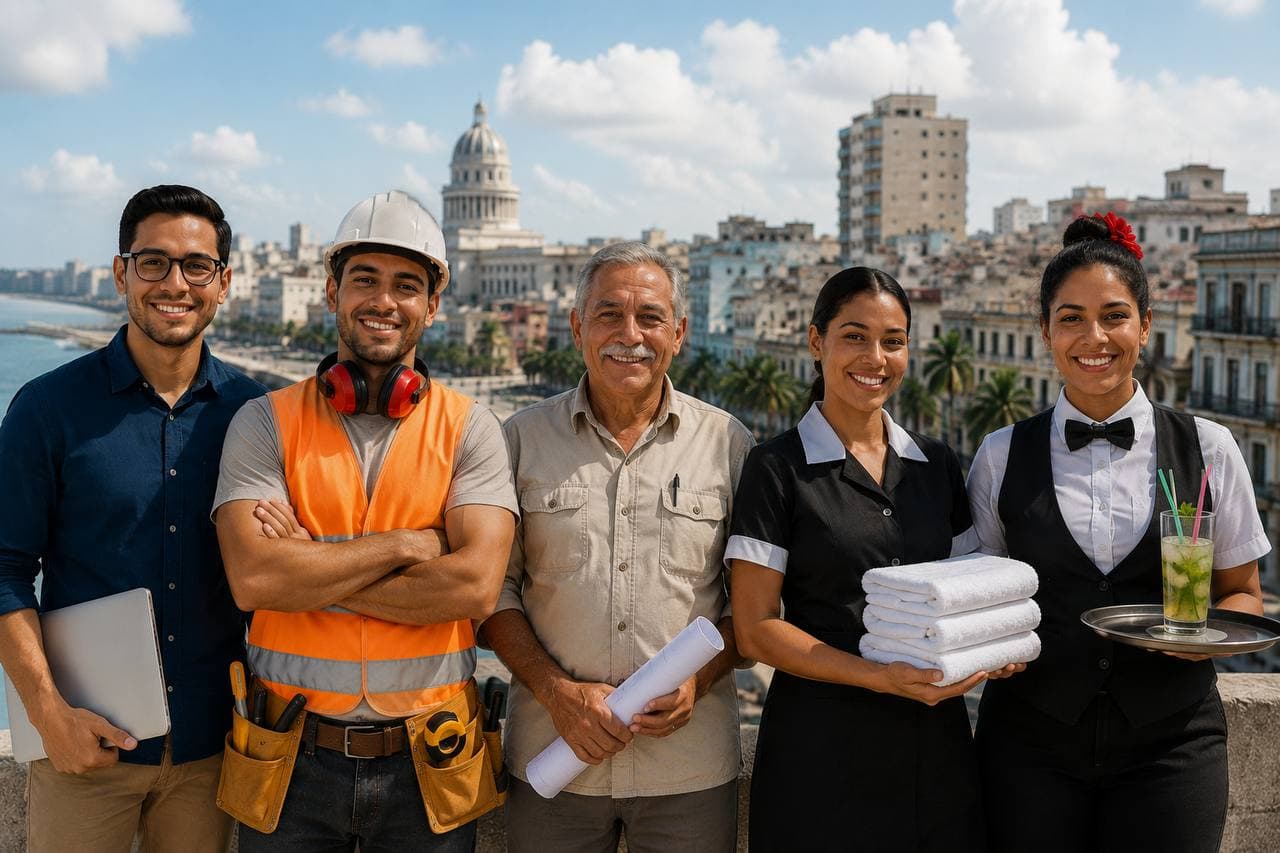 Profesionales cubanos de distintos sectores frente al Capitolio de La Habana