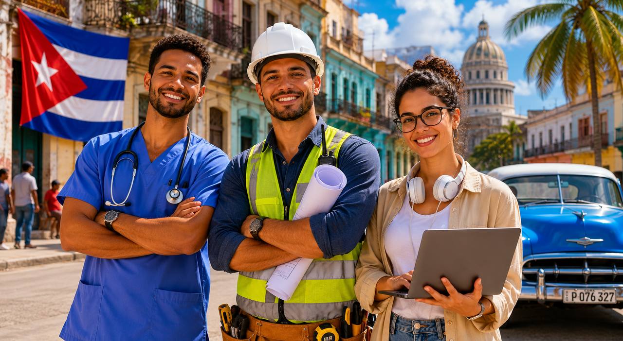 Profesionales cubanos de distintos sectores